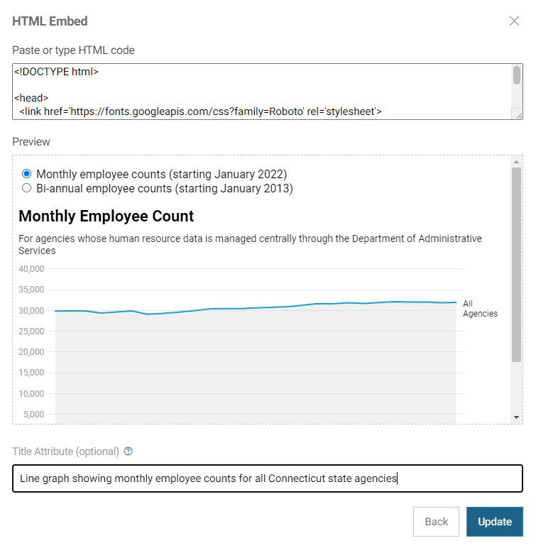 HTML embed code with title attribute completed