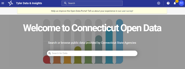 CT Open Data Portal Homepage showing how to begin creating a new dataset